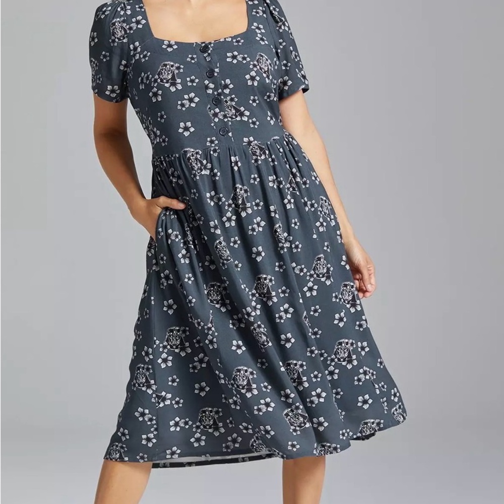Star Wars Darth Vader Floral Allover Print Button-Up Midi Dress